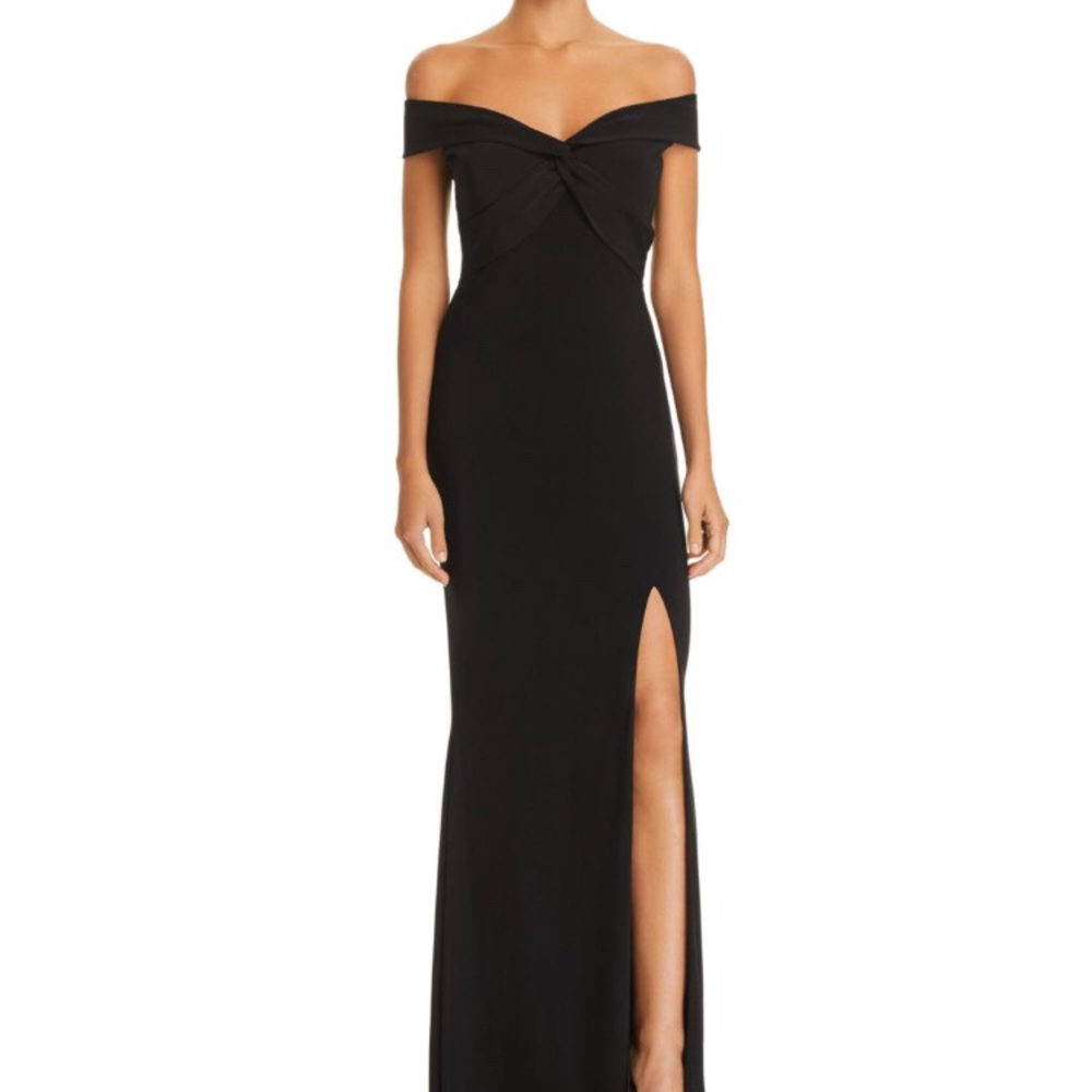 Bloomingdale’s Aqua black off the shoulder dress